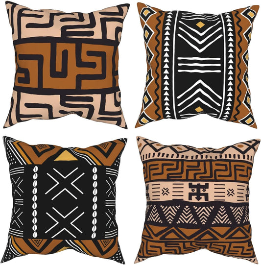 African Mudcloth Throw Pillow Covers